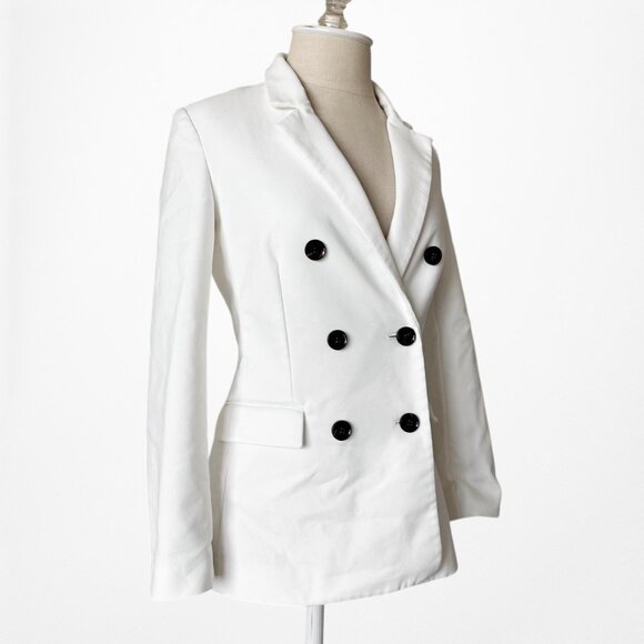 Mango White Double Breasted Shoulder Padded Tailored Fit Blazer Jacket Size XS - Picture 6 of 9